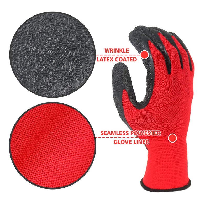Evridwear Crinkle Latex Rubber Hand Coated Safety Work Gloves for Men Women General Multi Use Construction Warehouse Gardening Assembly Landscaping (XXL-Size) 12 Pairs Pack - Image 4